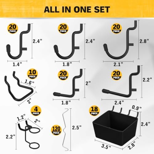 ELEAD 286-Piece Extra Thick Pegboard Hooks Set, 1/4" Heavy Duty Black Peg Board - Image 3