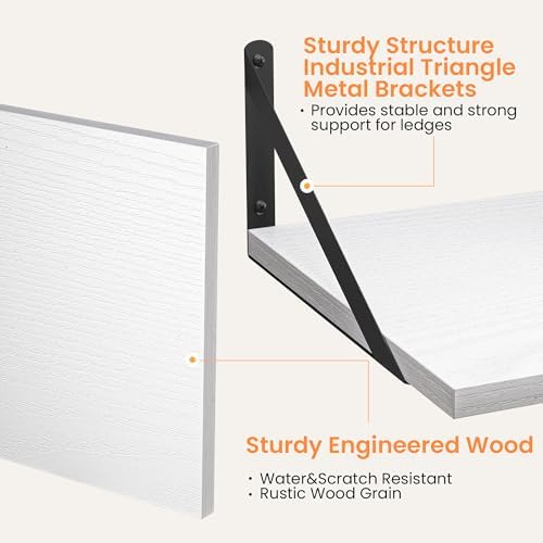Heimlove 20W x 12D Deep Floating Shelves Set of 2 White - Image 4