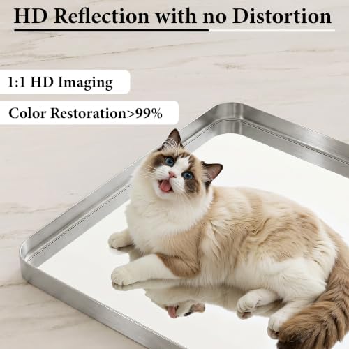 Bathroom Mirror for Wall, 30 Inch Square Mirror, Matte Silver Metal Framed - Image 3