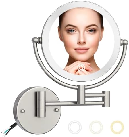 Brass Makeup Mirror with Lights Wall Mounted 10X Magnification by LEDOOLE