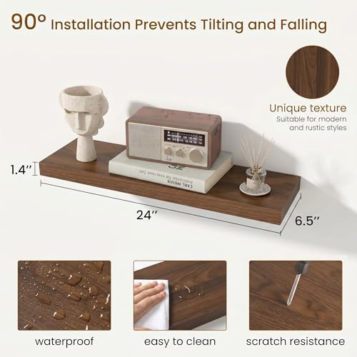 24 Inch Floating Shelves, 6.7" Deep Wall Shelves, Walnut Wall Shelf - Image 3
