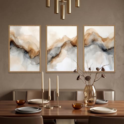 Abstract Neutral Watercolor Framed Canvas Wall Art Set -16"×24" x3 - Image 2