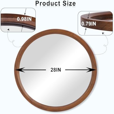 28''Round Wood Mirror, Circle Mirror, Boho Style Wall Decor, Nursery Mirror - Image 2