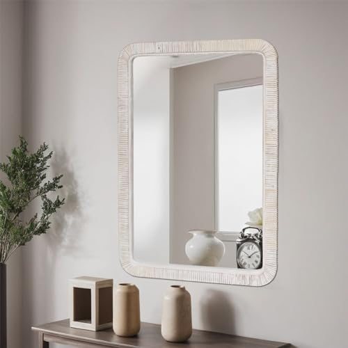 FUIN 20" x 30" Rattan Wicker Rectangle Wall Mounted Bathroom Mirror - Image 5