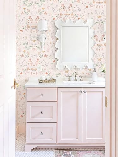 Peel and Stick Wallpaper for Nursery Pink Cute Bow Leaf Waterproof - Image 4