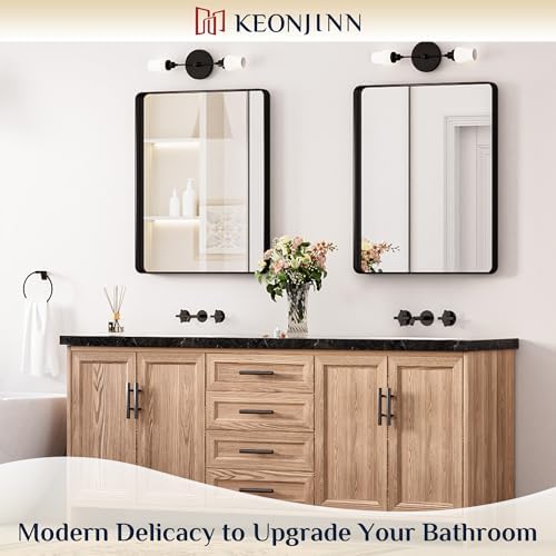 Keonjinn 24 x 30 Inch Black Mirror, Aluminum Frame Bathroom Vanity Mirror - Image 2