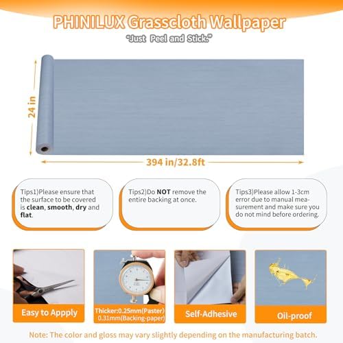 Light Blue Grasscloth Wallpaper Peel and Stick, Textured Adhesive Countertop & - Image 2