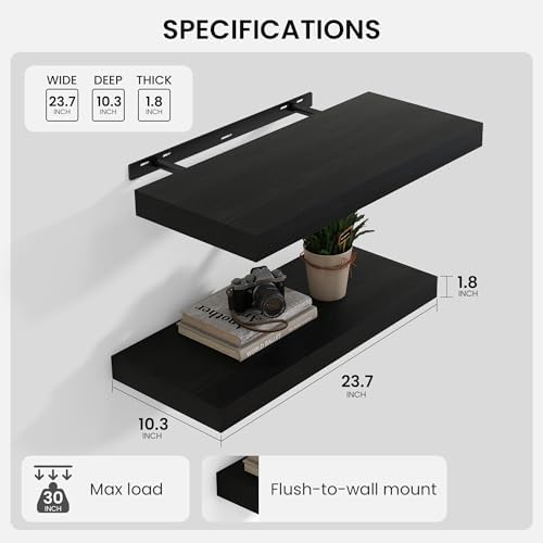 Heimlove Floating Shelves 23.6" W x 10.3" D Black Set of 2 - Image 3