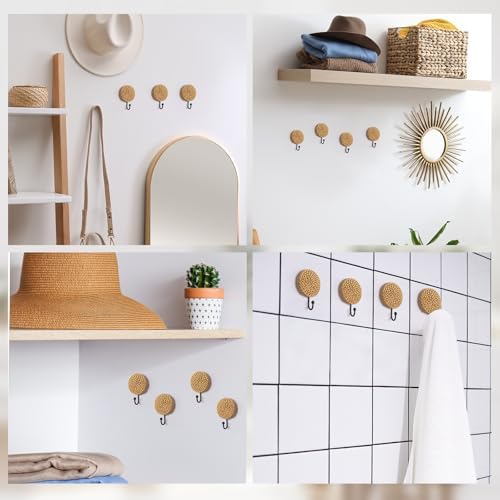 Colingmill 4 Pcs Boho Rattan Wall Hooks, Woven Towel Hooks Decor - Image 6