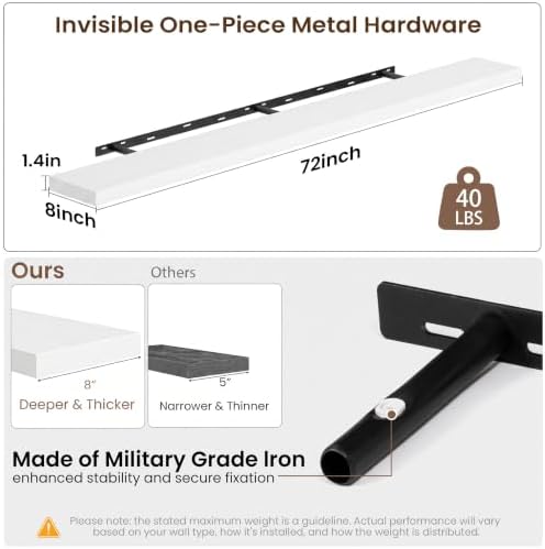 Acovy 72x8in Floating Shelves 2 Pack, Wall Mount Display Shelf - Image 3