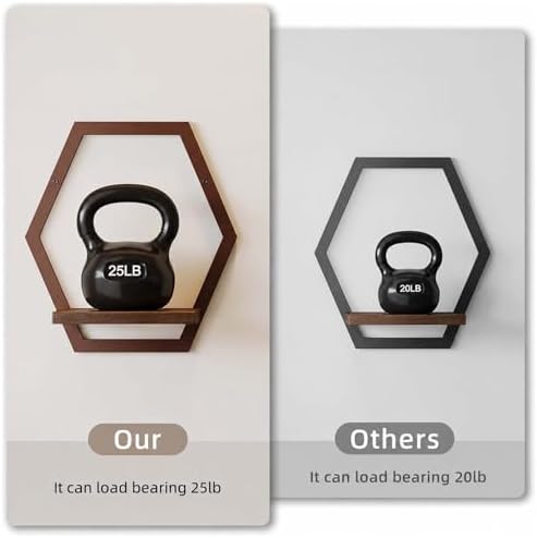2 Pack Hexagon Wall Plant Stands, 9 Inch Walnut Wood Shelf Coffee - Image 6