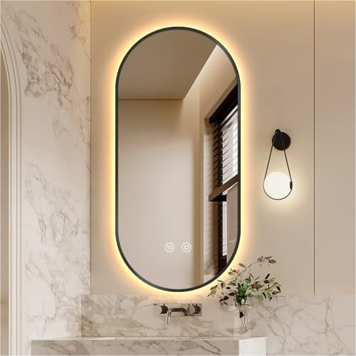 24" W x 40" H Black Oval LED Bathroom Mirror by SIEANE
