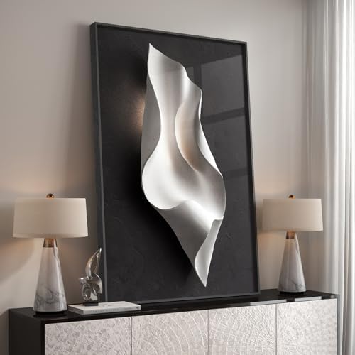Large Framed Black and White Elegant Abstract Wall Art, 1 Piece 4x36 In by Cuspin