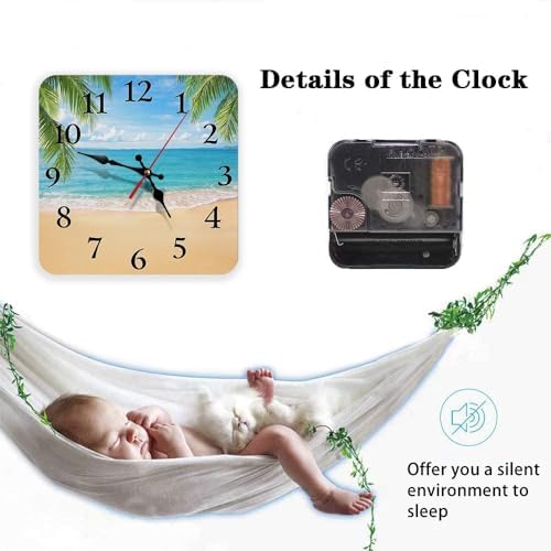 Britimes Square Wall Clock Silent Non-Ticking 12", Beach Palm - Image 4