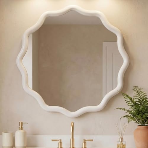 Vercraft 24" Scalloped Wood Wall Mirror, Boho Wall Decor by Vercraft