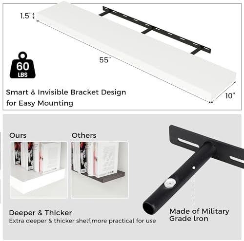 55" Wide x 10" Deep Floating Shelves - Image 2