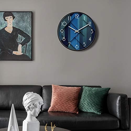 Silent Non-Ticking Analog Wall Clock, Geometric Blue Print - Image 2