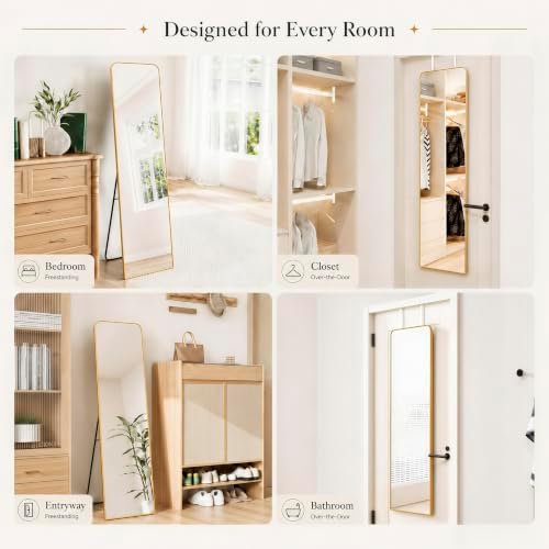 57x16" Full Length Mirror Floor Stand, Over the Door, Wall Mounted Gold - Image 3