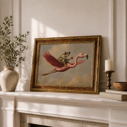 Gold Framed Funny Frog Flamingo Canvas Wall Art 12x16 Inch - Image 6