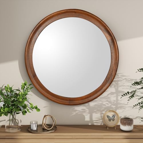 CULER Round Wall Mirrors 24 Inch, Wood Mirror - Image 2