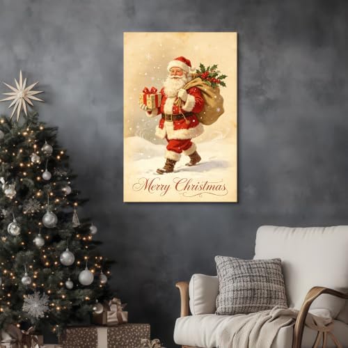 AVANT GARDE CANVAS Christmas Canvas Wall Art, Vintage Santa Holding Gift Box - Image 3