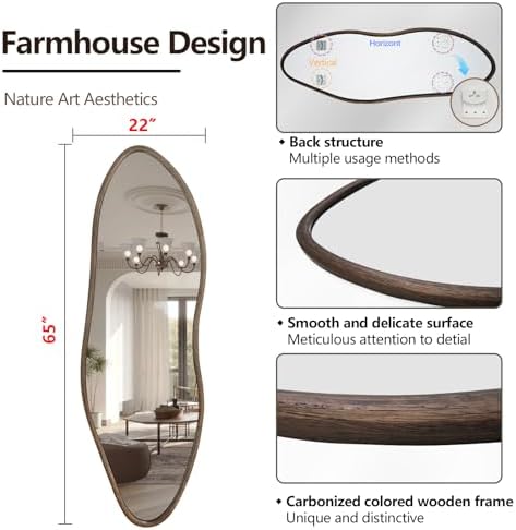 65"x22" Irregular Full Length Mirror, Rustic Wood Full Body Mirror - Image 3