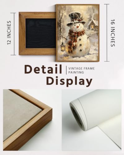 VIYYIEA Framed Winter Christmas Canvas Wall Art, Frosty Winter Snowman - Image 2