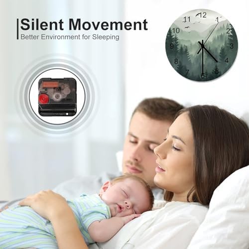 Forest Wall Clock Silent Non Ticking Battery Operated, Watercolor Green Forest - Image 6