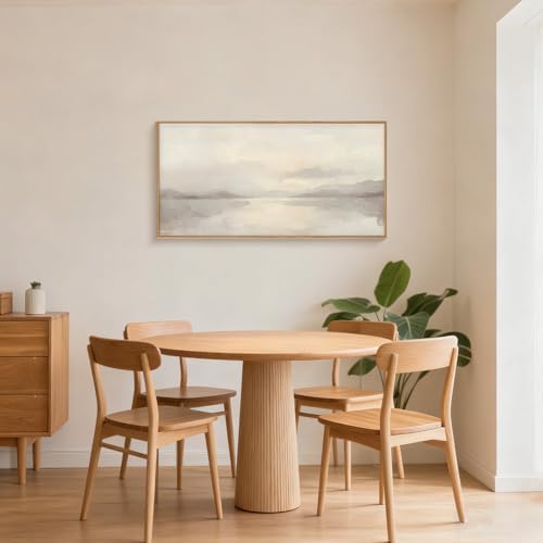 LHIUEM Large Abstract Neutral Beige Pastel Framed Canvas Wall Art, Modern - Image 3