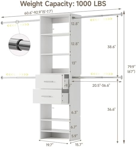 Walk-in Closet System, Wall Mounted Garment Rack, Closet Shelving White - Image 2