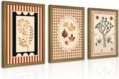 Framed Vintage Botanical Canvas Wall Art Set of 3, Boho Floral Leaf Desert Tree by Unknown