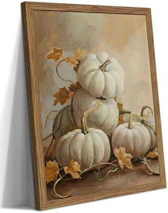 Framed Vintage Halloween Pumpkin Wall Art, Spooky Pumpkin Still Life Canvas by Unknown