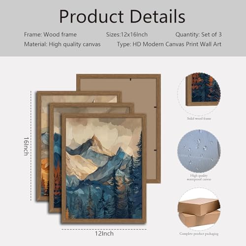 Mountain Wall Art Set of 3 Framed, Abstract Landscape Canvas Print - Image 7