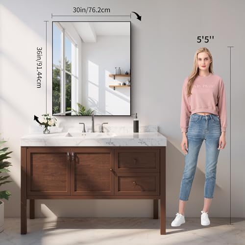 YIROMAN Bathroom Mirror 30"x36", Matte Black Bathroom Mirror - Image 3