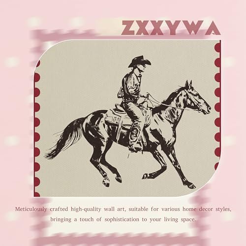 Framed Vintage Western Cowboy Wall Art, Retro Postage Stamp Horse Riding Canvas - Image 3