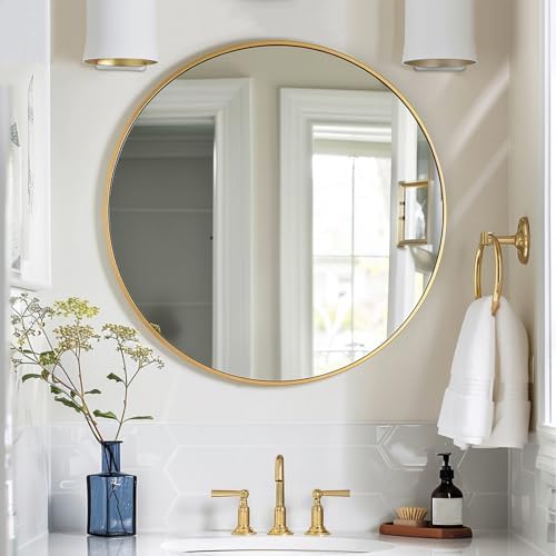 Sunniry Gold Round Mirror, 24 inch Circle Mirror, Brushed Gold Metal Frame - Image 3