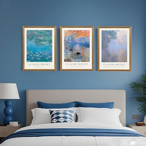 SYWENNOI Triptych Framed Claude Monet Water Lilies Canvas Wall Art 16x24 in - Image 4