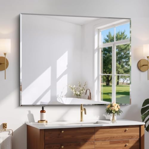 CILIBER Beveled Bathroom Mirror, 40x48 Large Frameless Vanity Mirror by CILIBER