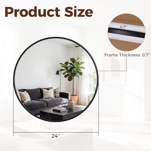 Sweetcrispy 24 Inch Round Wall Mirror, Bathroom Mirrors - Image 2