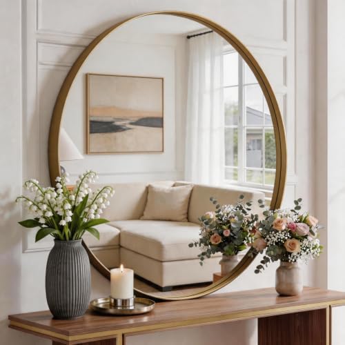Bathroom Round Mirror for Over Sink, 28 Inch Wall Circle Mirrors by HAPPYMONTLLC