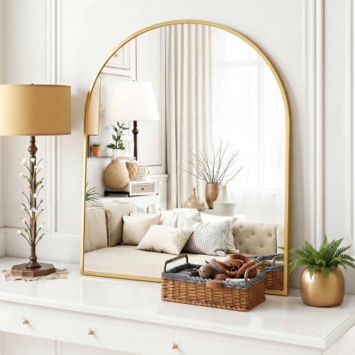 Arched Wall Mirror 38x30 Inch Gold Bathroom Vanity Mirror - Image 2