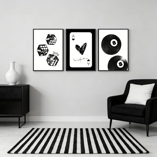 3Pcs Black and White Lucky Dice Wall Art Trendy Lucky 8 Ball Pictures Wall - Image 2