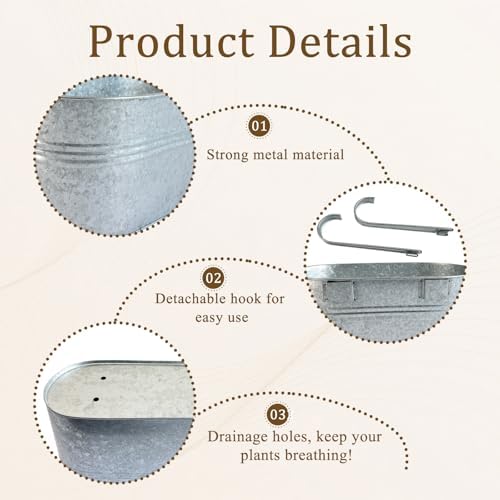 2 Pack 17" Galvanized Hanging Railing Planters - Image 4
