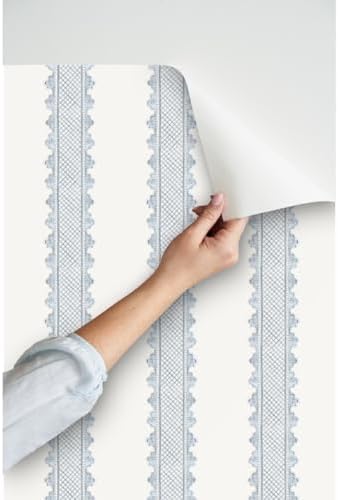 Spoonflower Preppy Blue Stripes Peel and Stick Removable Wallpaper - Image 3
