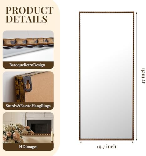 Antique Full Length Mirror, Rectangle Baroque Floor Mirror Decorative - Image 2