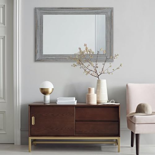 Rectangle Wooden Mirror with Framed Retro Hanging Mirrors Large 26"x18" - Image 5