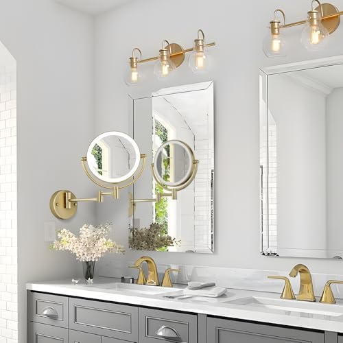 8 Inches Brass Lighted Makeup Mirror Wall Mounted - Image 2