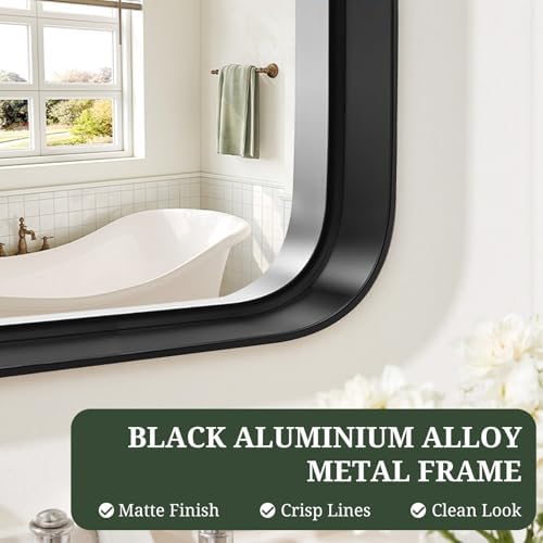 Bathroom Mirror 30x22 Inch Black Metal Frame Rectangle Vanity Mirror - Image 5