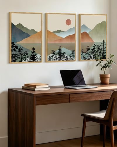 KUVIOKE Landscape Mountain Wall Art 16x24in Natural Framed - Image 5