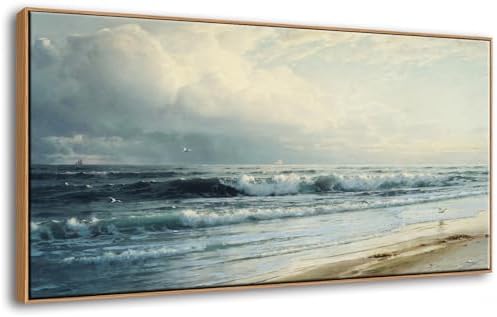 DJSYLIFE Vintage Rockaway Beach Seascape Canvas Wall Art, Framed 20x40 Inch by DJSYLIFE